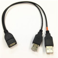 Custom Cables Manufacturer USB2.0 Type A female to Dual USB2.0 Type A male USB Y Splitter Cable